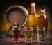 glasses of alcoholic beverages, cachaça, rum and cognac. Selection of strong alcoholic drinks.